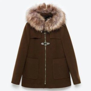 Zara Wool Faux Fur Coat Size S